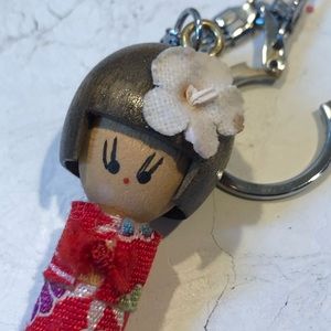 Kokeshi geisha Doll wooden key ring  #3